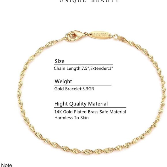 Gold Rope Chain Bracelets,14K Gold Plated Handmade Cute Thin Dainty Bracelet for - Picture 2 of 7